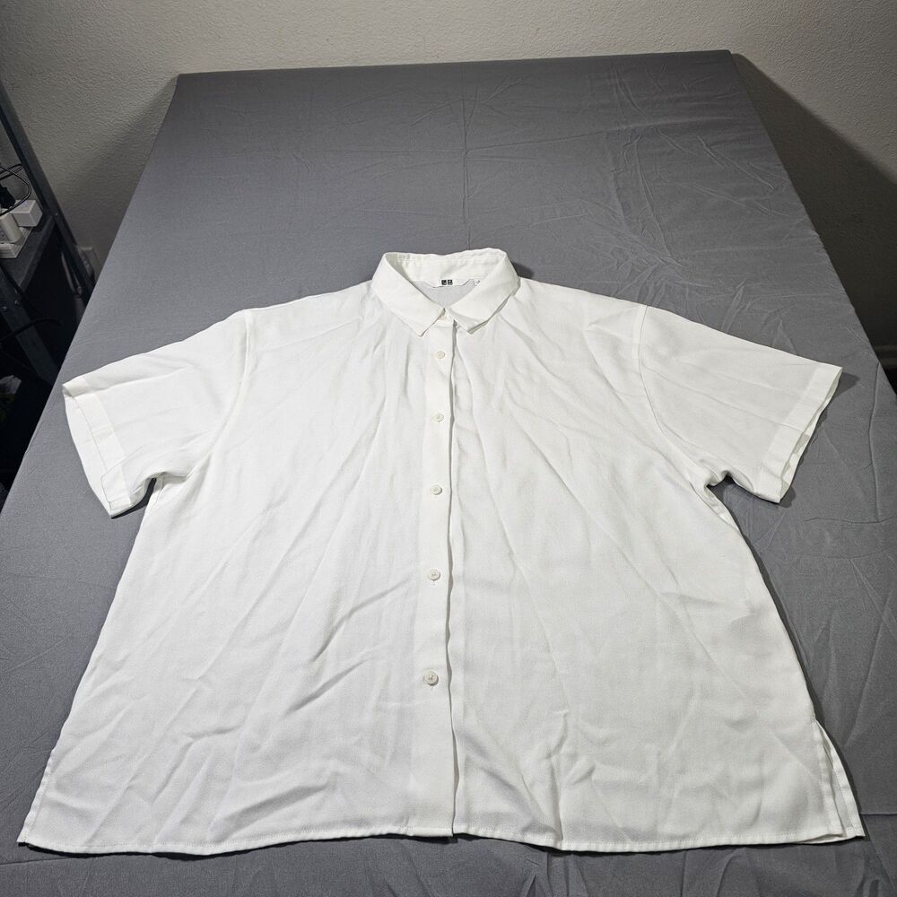 Uniqlo White Cotton Short-Sleeve Shirt Size L